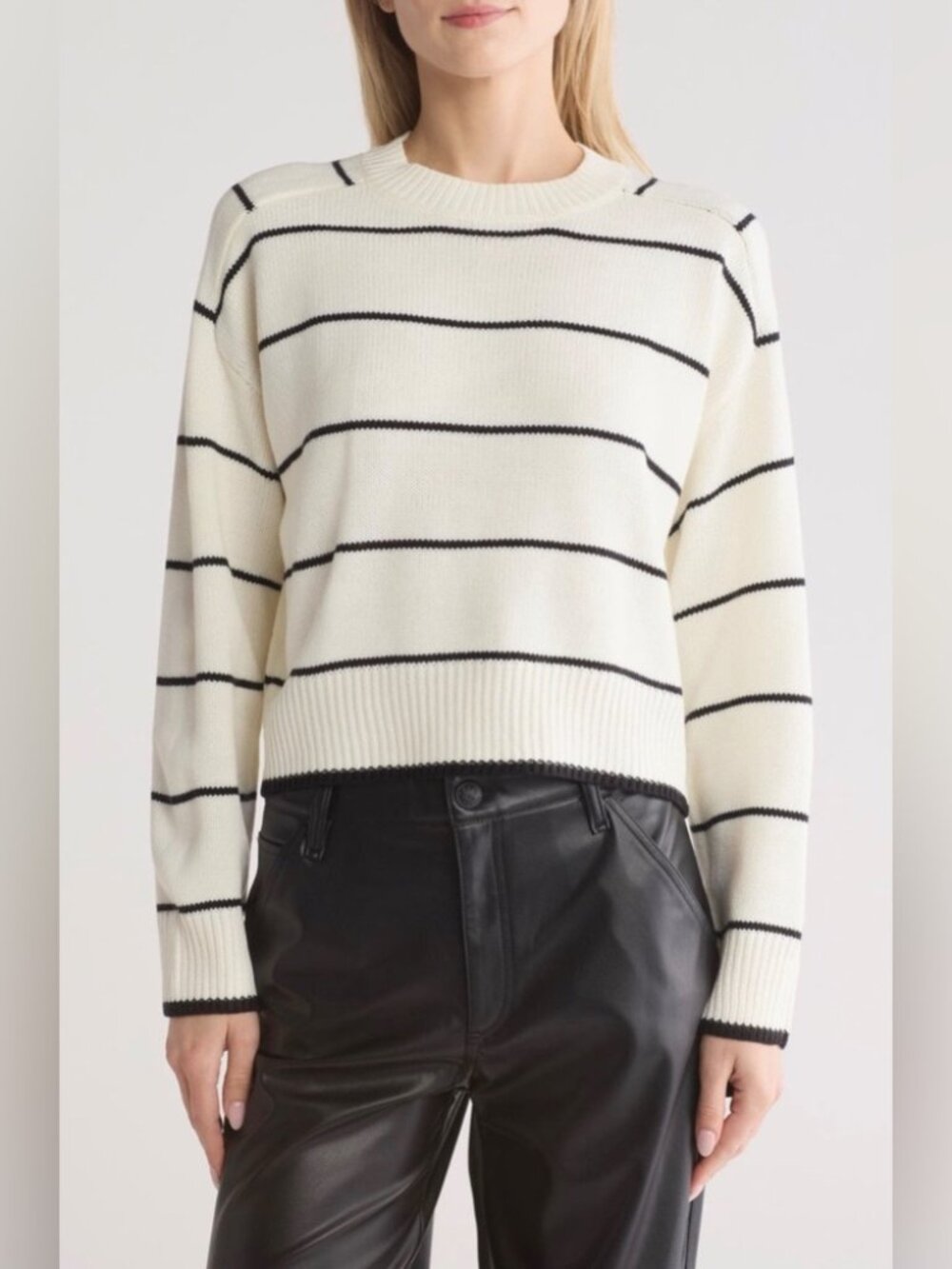Industry Republic Women's Striped Crewneck Sweater in Black White Size XL